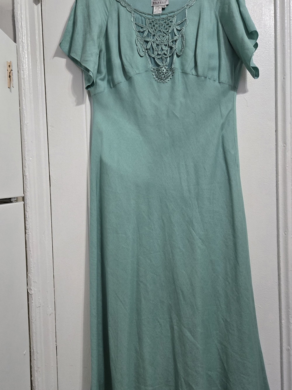 Adrianna Papell Mint Green Maxi Dress with Crochet Yoke